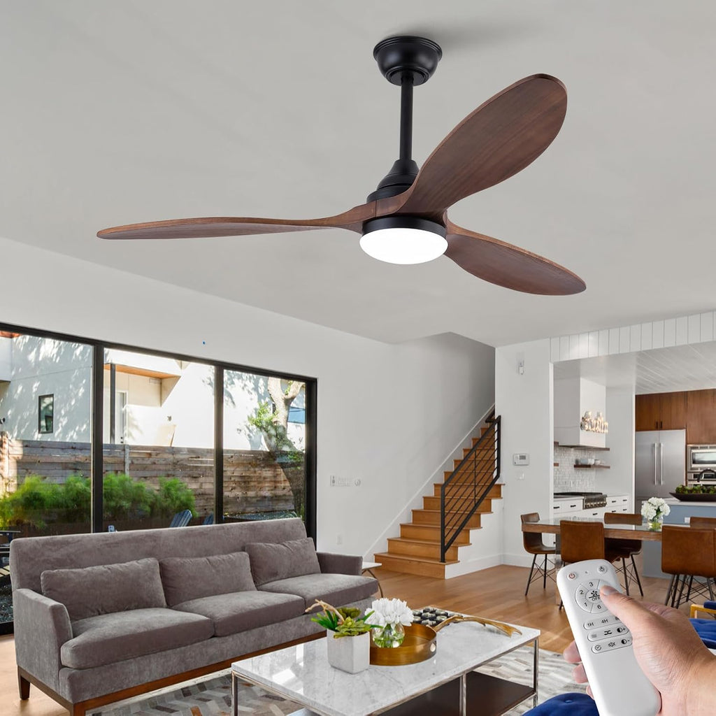 OKDNEG 42 Inch Ceiling Fans with Lights and Remote, 3 Wood Fan Blades Ceiling Fan,3CCT Dimmable,Timer,Quiet DC Motor,6 Speed,Indoor Outdoor Ceiling Fan for Offices Farmhouse Gazebo Patio