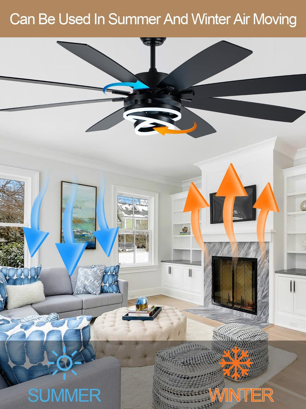 72 Inch Black Ceiling Fan with Lights and Remote Modern Fandelier Ceiling Fan Large Chandelier LED Light, Reversible Quiet DC Motor 3CCT Dimmable 6 Speed for Living Room Indoor Outdoor