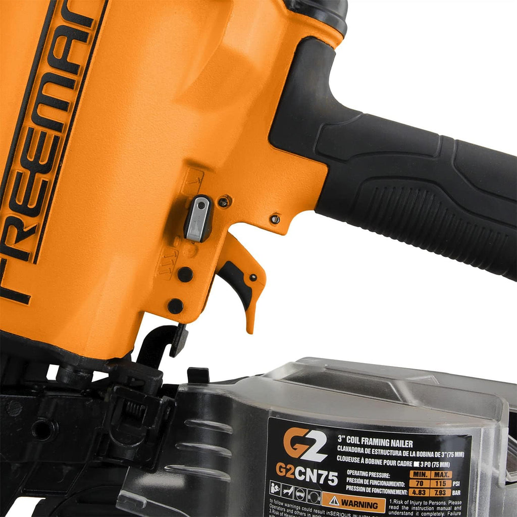Freeman 2nd Generation Pneumatic 15° 3' Coil Framing Nailer | G2CN75 | Framing, Truss Construction, Sheathing, Subfloors, Decks, Roof Decking, Siding, Wood Fencing, Crate and Pallet Assembly