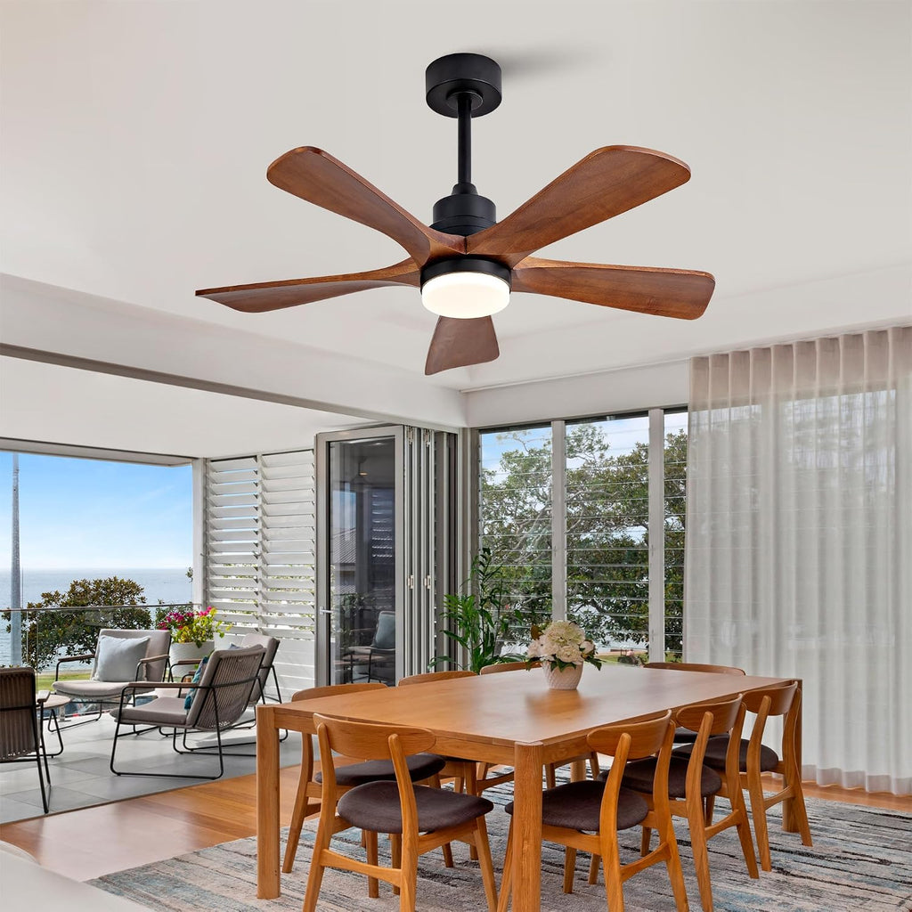 Black Ceiling Fans with Lights and Remote, 42 Inch Outdoor Ceiling Fan for Patios with Light 5 Blades Ceiling Fan Noiseless Reversible DC Motor, Wood Fan for Farmhouse YZ595