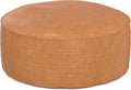 SIMPLIHOME Brody Round Coffee Table Pouf - 32 inch Wide Upholstered Vegan Leather Ottoman in Distressed Brown, Boho Footstool or Extra Seating for Living Room with Polystyrene Filling, Assembled