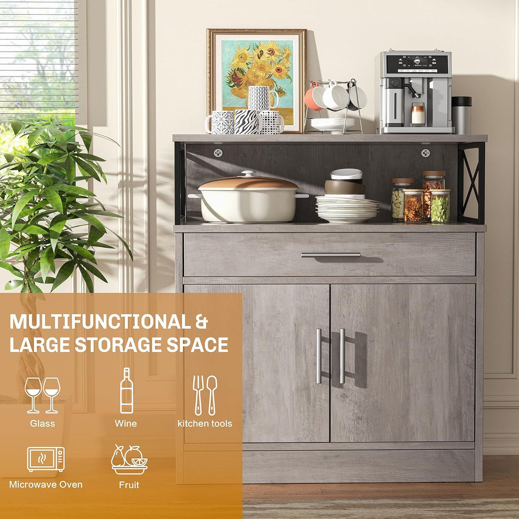 Shintenchi Kitchen Buffet Cabinet with Adjustable Shelf, Modern Kitchen Storage Cabinet,Farmhouse Coffee Bar Cabinet（Ash Grey）