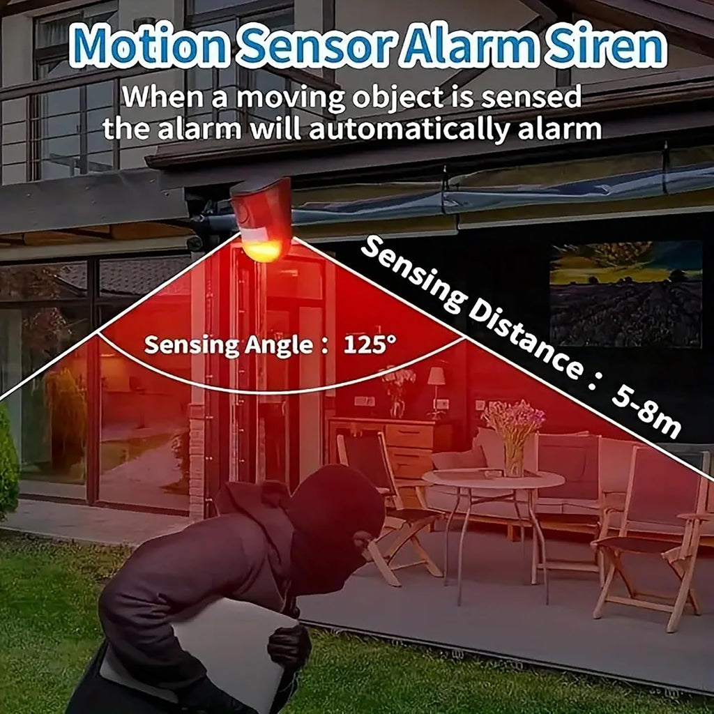 Solar Motion Sensor Alarm Outdoor, 110dB Solar Sound & Light Alarm with 6 LED Flashing Strobe, Wireless PIR Security Siren for Farm, Chicken Coop, Garage & Home Security, USB Rechargeable - 12 Pack