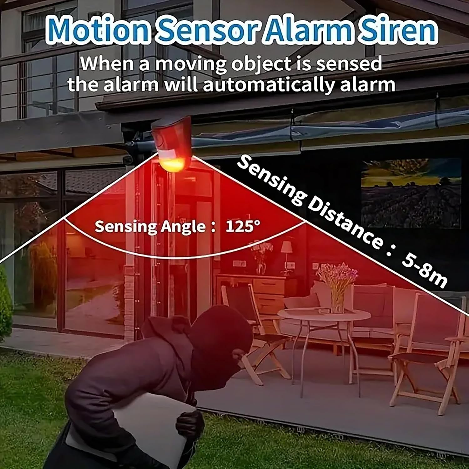 Solar Motion Sensor Alarm Outdoor, 110dB Solar Sound & Light Alarm with 6 LED Flashing Strobe, Wireless PIR Security Siren for Farm, Chicken Coop, Garage & Home Security, USB Rechargeable - 12 Pack