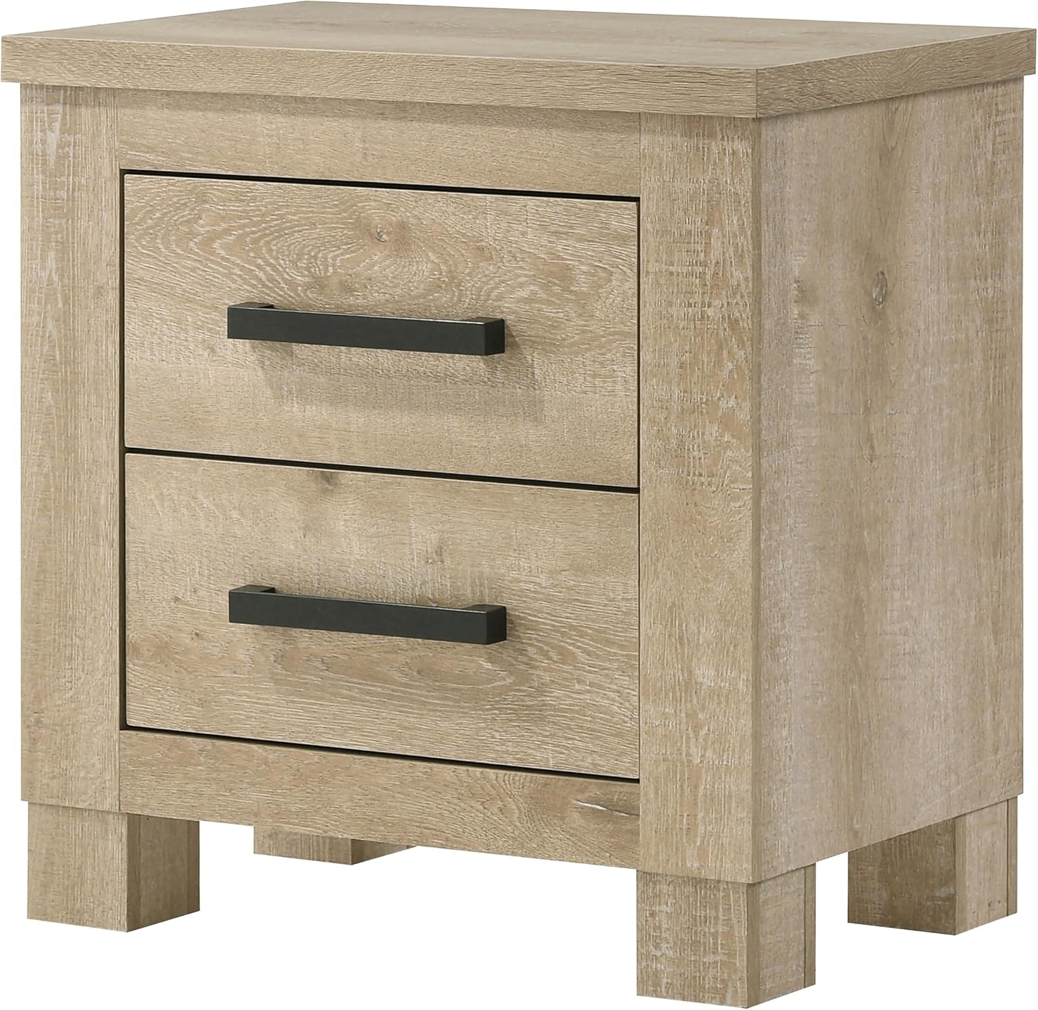 Coaster Home Furnishings - Oakglen - Engineered Wood - 2-Drawer Nightstand with Dark Bronze Handles, Block Legs and Scratch-Resistant Finish - Bedroom - Weathered Oak - 225102