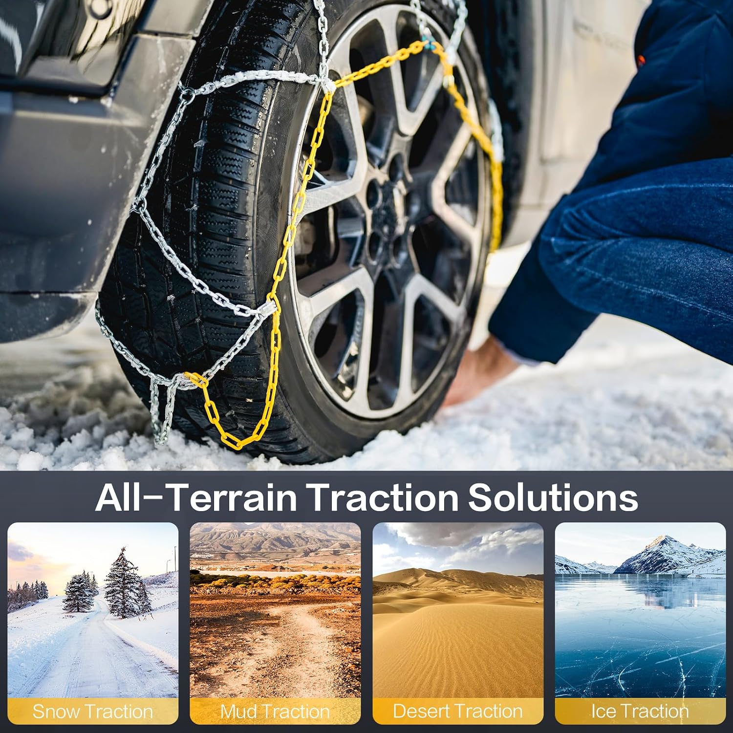 Snow Chains for Toyota RAV4, Auto-locking Cable Traction Tire Chain, RAV4 Accessories 2024 2023 2022 2021, Set of 2
