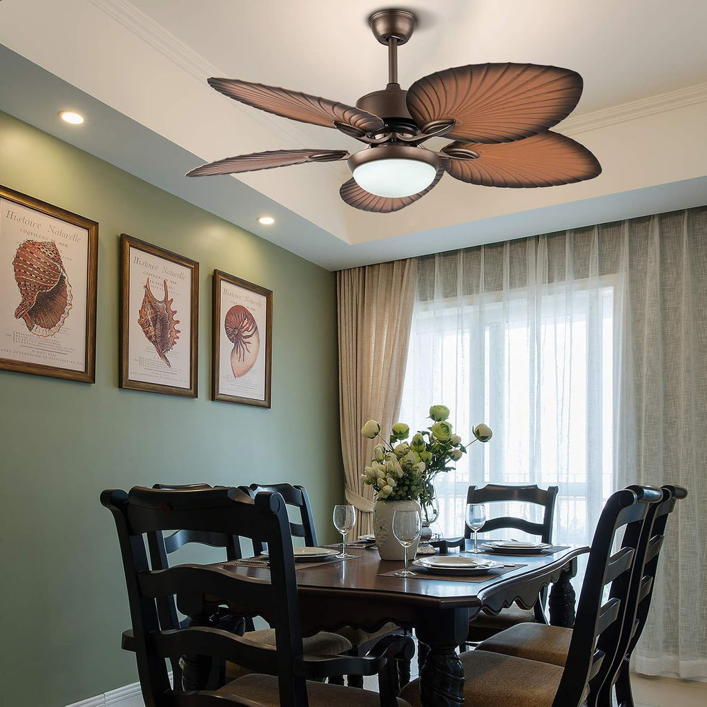 LOYALHEARTDY Outdoor Paddle Fan for Outdoor 52-Inch Tropical Ceiling Fan with LED Light Kit Remote Control,3 Speed & 3 Lighting Colors & Smart Timing, Indoor/Outdoor Quiet Palm Ceiling Fan Lights