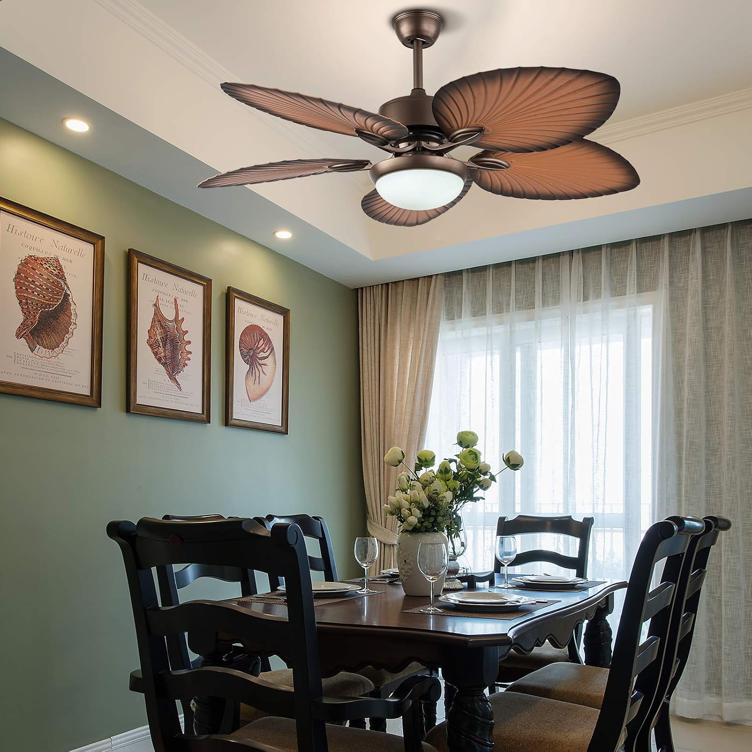 LOYALHEARTDY Outdoor Paddle Fan for Outdoor 52-Inch Tropical Ceiling Fan with LED Light Kit Remote Control,3 Speed & 3 Lighting Colors & Smart Timing, Indoor/Outdoor Quiet Palm Ceiling Fan Lights