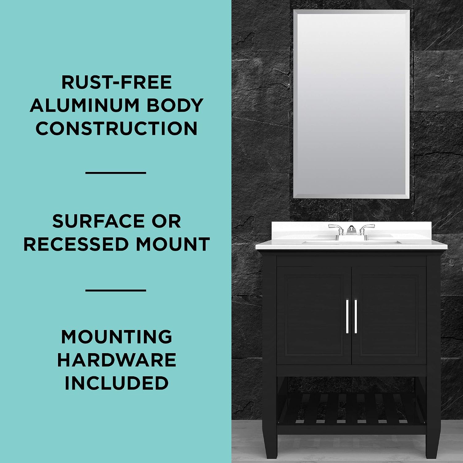 Zenna Home Bathroom Medicine Cabinet with Mirror, Frameless Bathroom Wall Cabinet with Rustproof Aluminum Body, 3 Adjustable Glass Shelves, Recessed or Surface Wall Mount Installation, 15 x 26 Inches