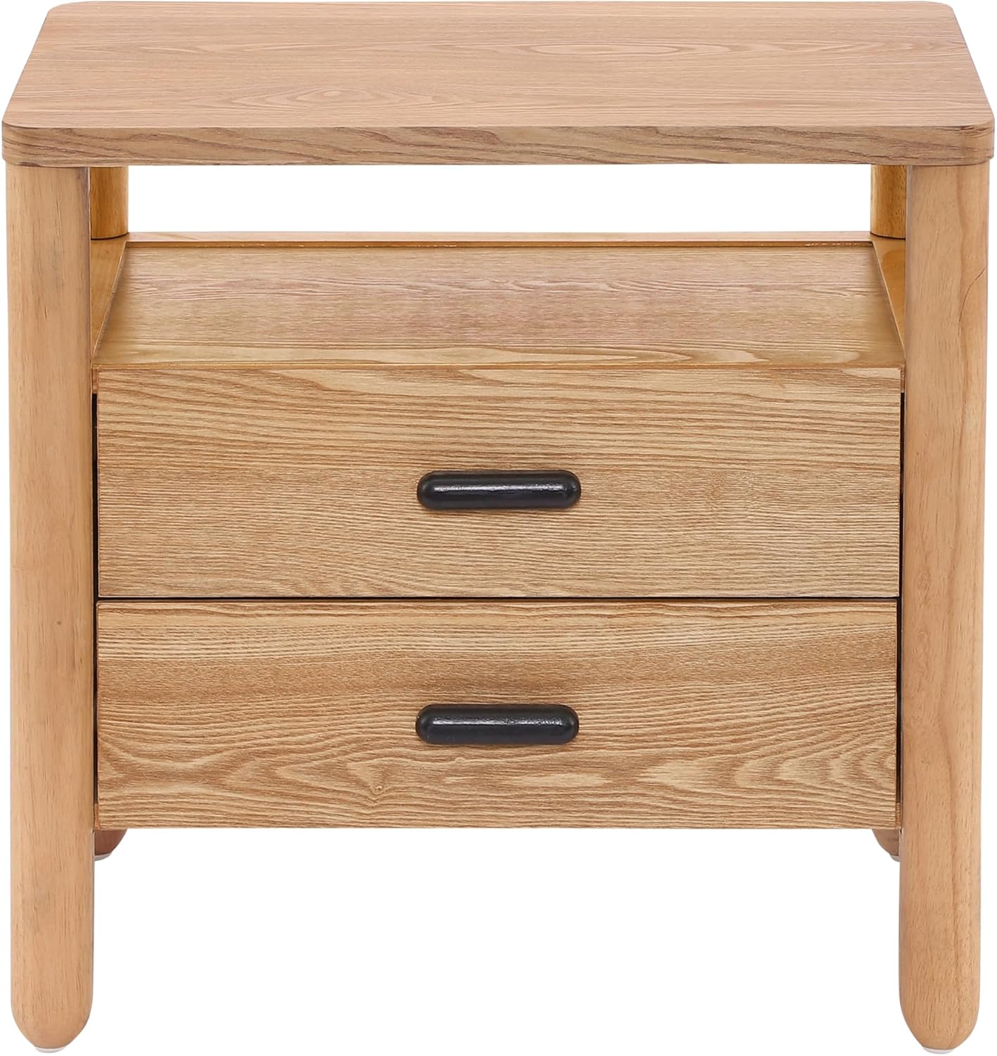 Christopher Knight Home Delwyn Modern Nightstand, Wooden Small Night Stand with Drawers and Open Storage Shelf, Bedside Table/End Table with Rounded Legs, Multipurpose Storage Cabinet, Natural