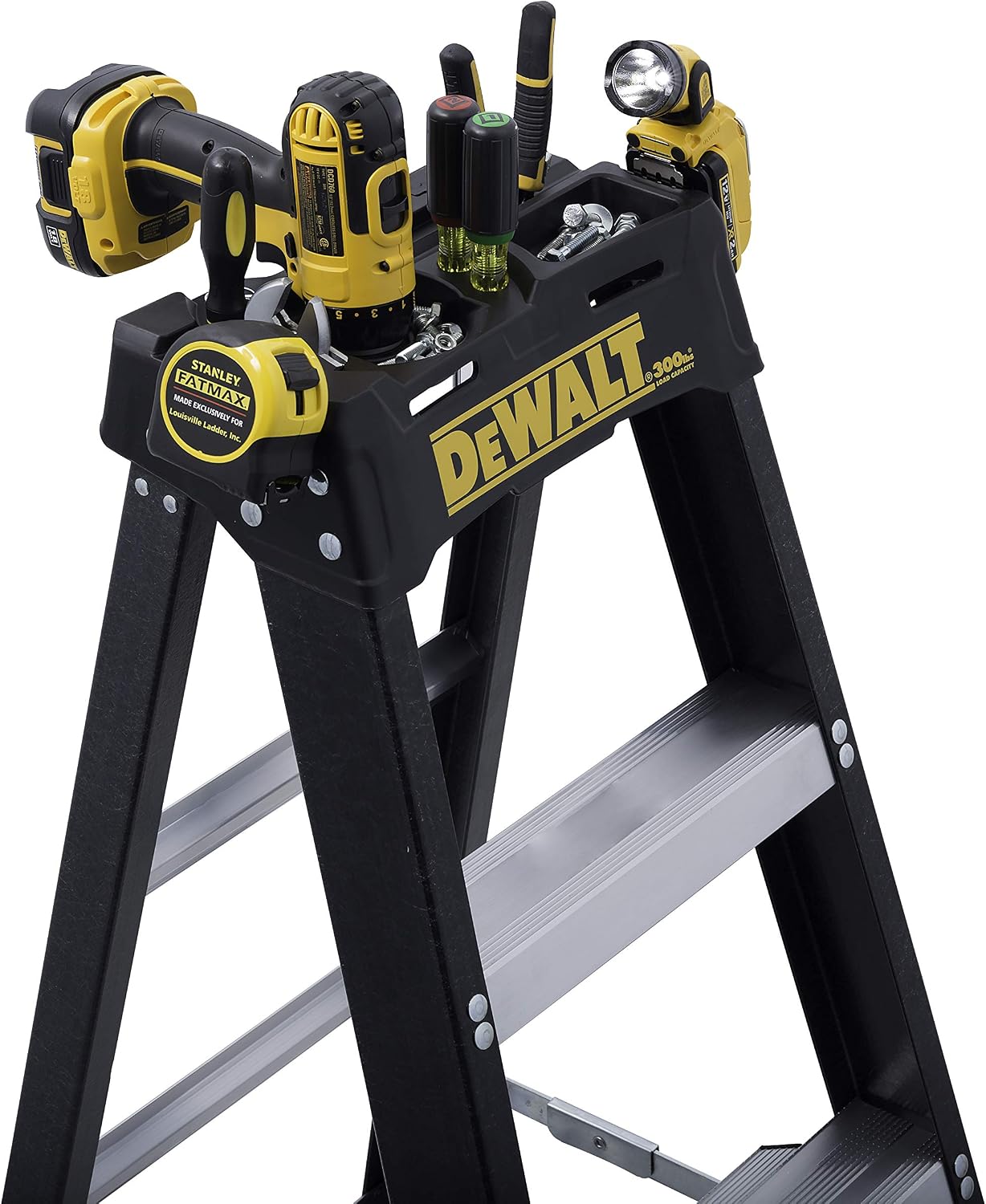 DeWalt DXL3010-07 7-Feet Fiberglass Stepladder Type IA with 300-Pound Duty Rating, 7-Feet, Color may vary,Black