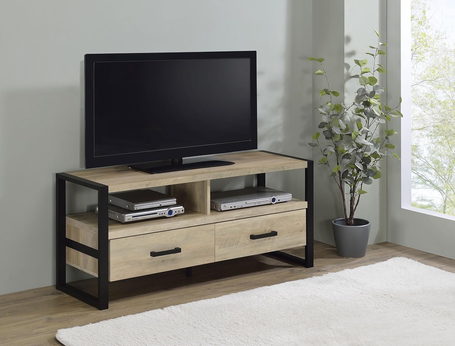 Coaster Home Furnishings - James - Engineered Wood & Metal - 48-inch 2-Drawer TV Stand with Stacked Design, 2 Open Compartments - Living Room - Distressed Pine - 704271