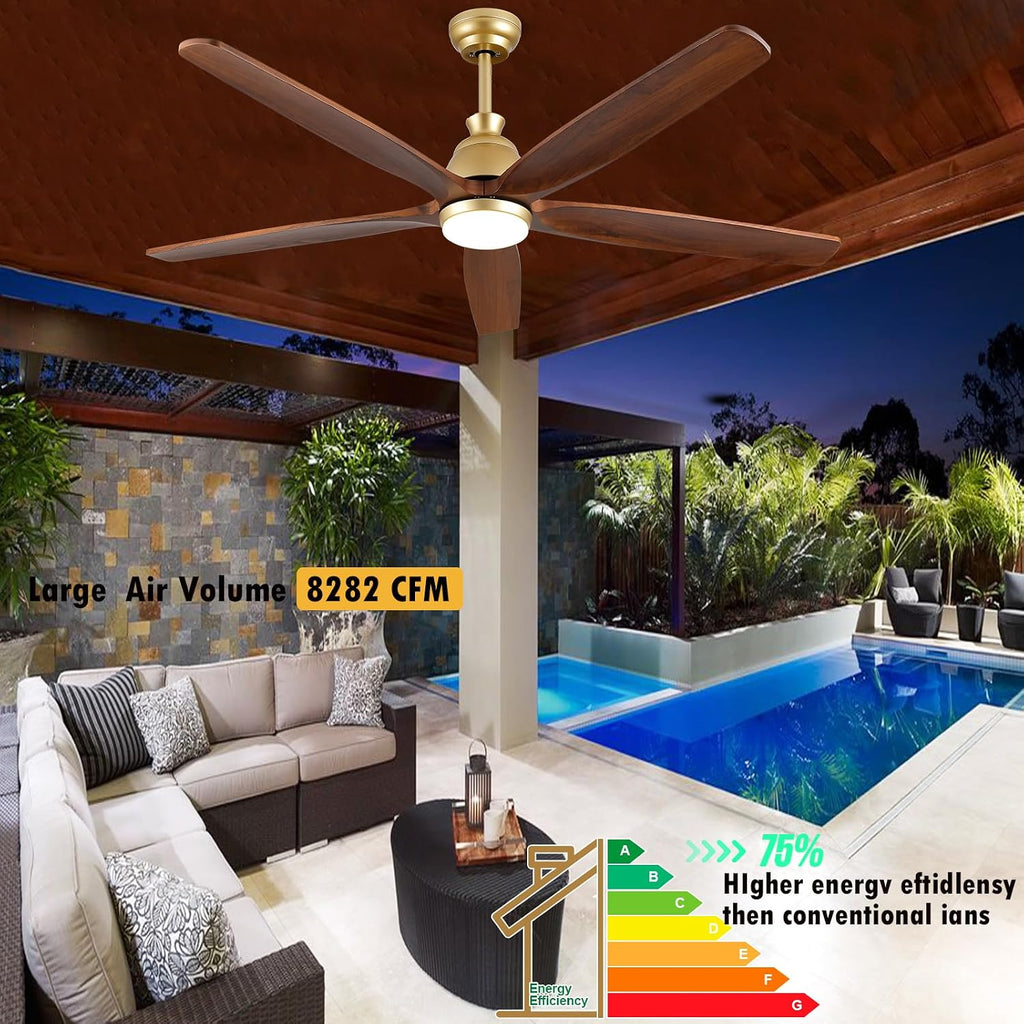 72 Inch Large Ceiling Fan with Light, Rustic Farmhouse Walnut Wood Ceiling Fan with Quiet DC Motor, 3 Color Temperature, High CFM Gold Ceiling Fans for Commercial Living Room