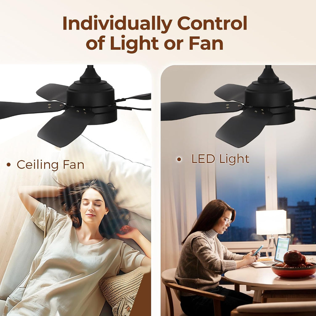 LAC D' LIGHTINGS Ceiling Fans with Lights, 52 Inch Black Ceiling Fan with Light and Remote 3 Color 6 Speed Adjustable, Noiseless DC Motor, Outdoor Fan for Indoor Outdoor Patio Farmhouse Bedroom