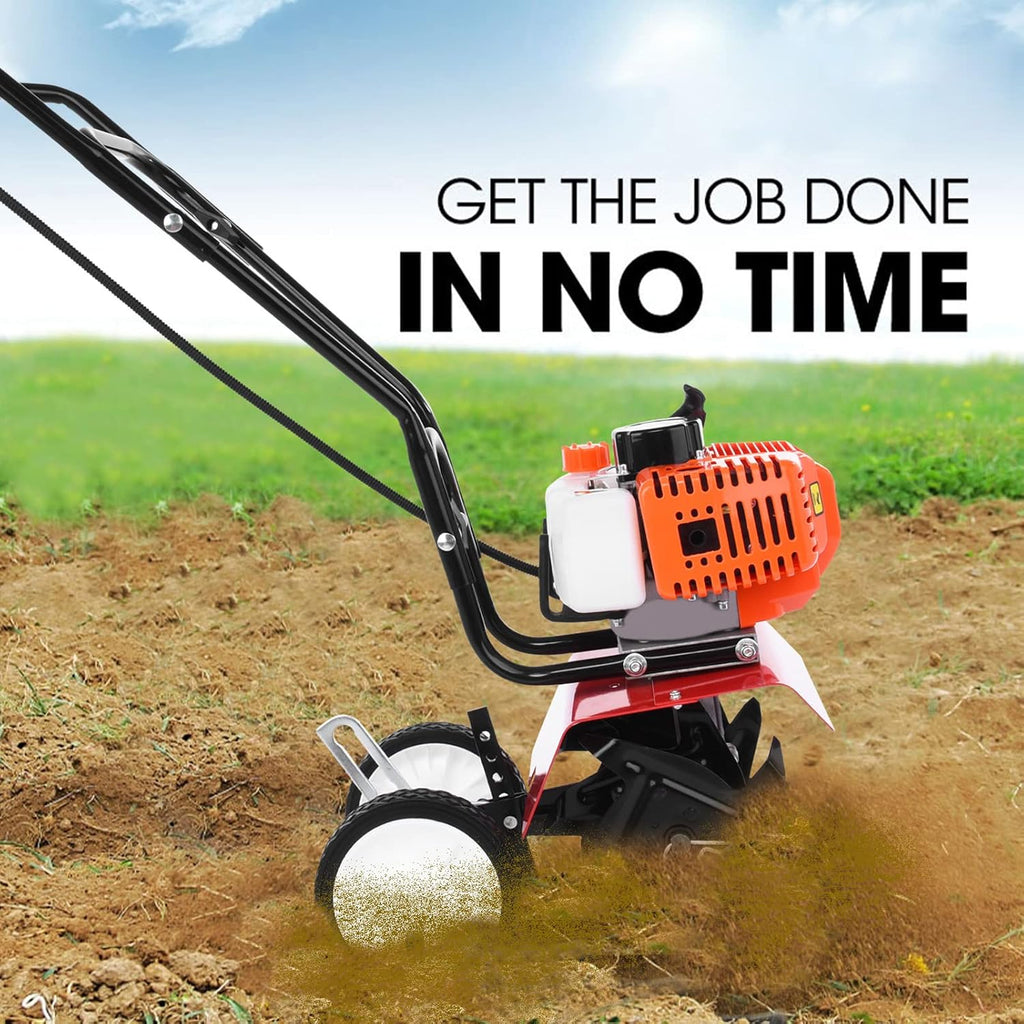 Tiller Cultivator, 2 Stroke 9000RPM 1.2L Fuel Tank Tiller for Gardening, 6-inch Working Depth 7.9-inch Tilling Width, 3HP/1.65kW 52cc Rototiller Gas Powered for Root/Weed Removal Orange