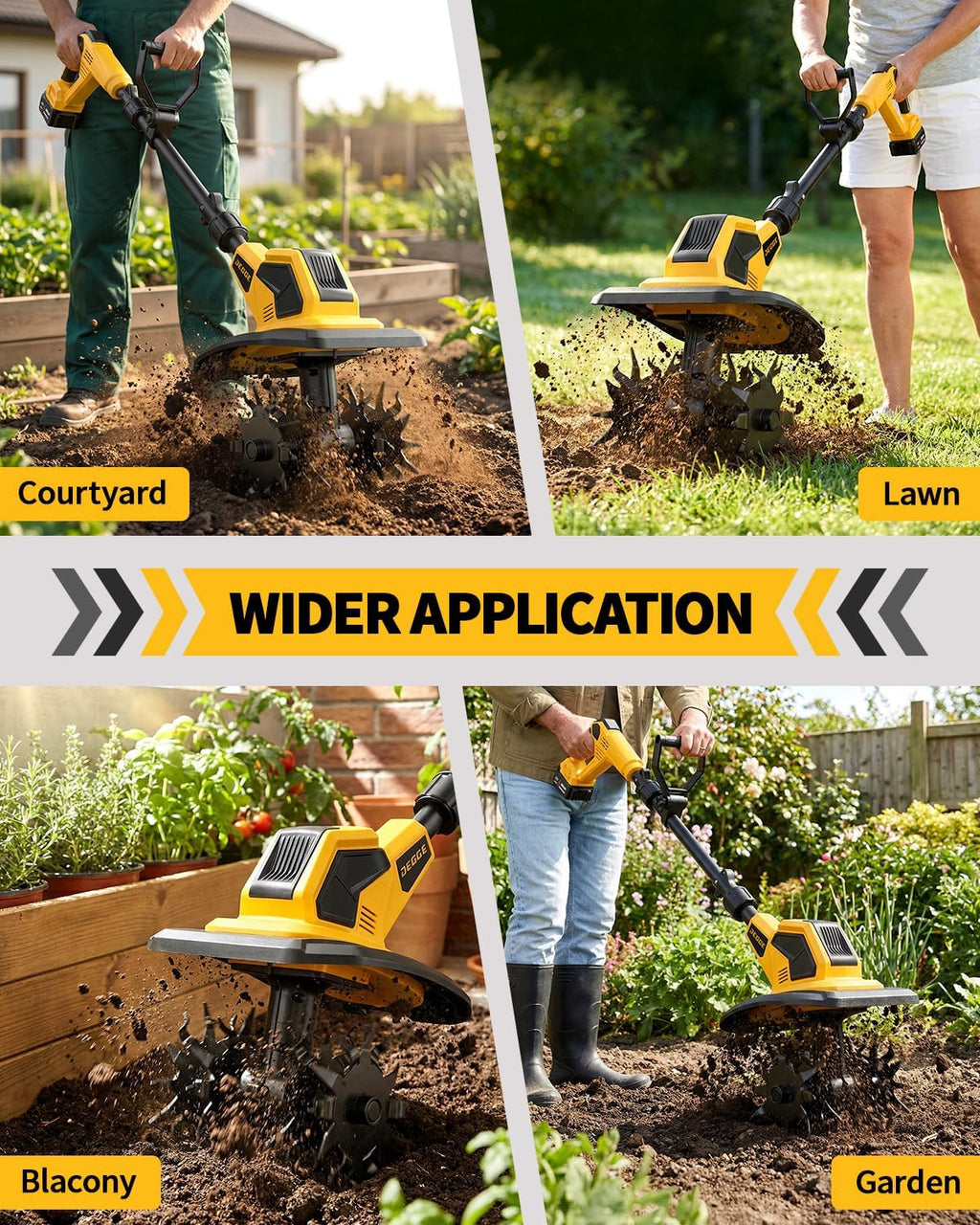 DEGGE Tiller, Cordless Tiller, ToolYellow