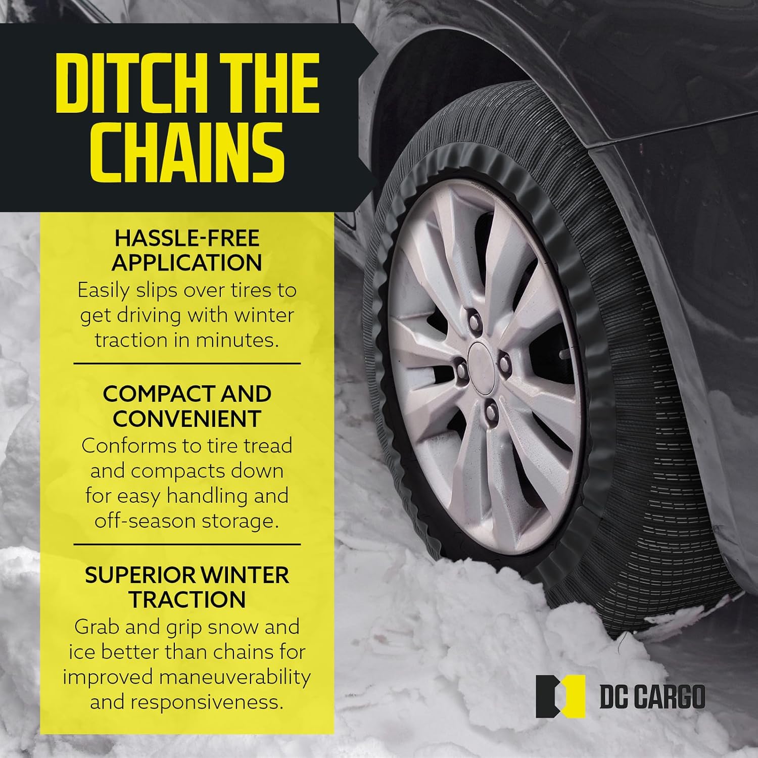Snow Socks for Tires - Great Alternative to Tire Chains for Cars, 3D Fabric for Maximum Tire Traction & Grip, Fits SUVs, Most Subaru Models, Minivans, Pickups & Sedans (Set of 2) - Large