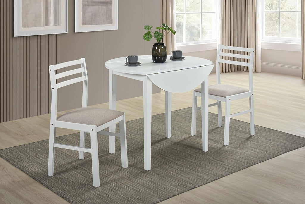 Coaster Home Furnishings - Bucknell - Wood - 3-Piece Extension Table Dining Set with Two 7-Inch Drop Leaves, Ladder-Back Chairs and Padded Seats - Dining Room - White - 130005WHT