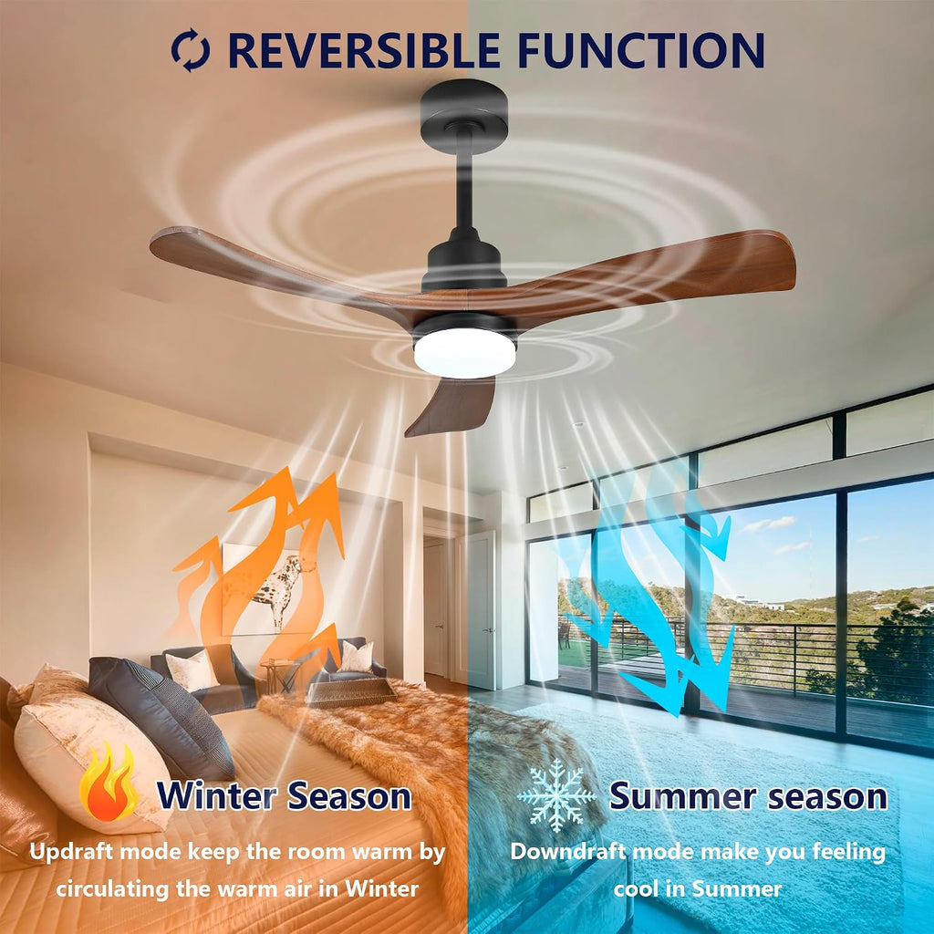 42 Inch Ceiling Fans with Lights and Remote, Outdoor Ceiling Fan for Patios with Light 3 Blades Ceiling Fan Noiseless Reversible DC Motor, Wood Fan for Farmhouse ES476