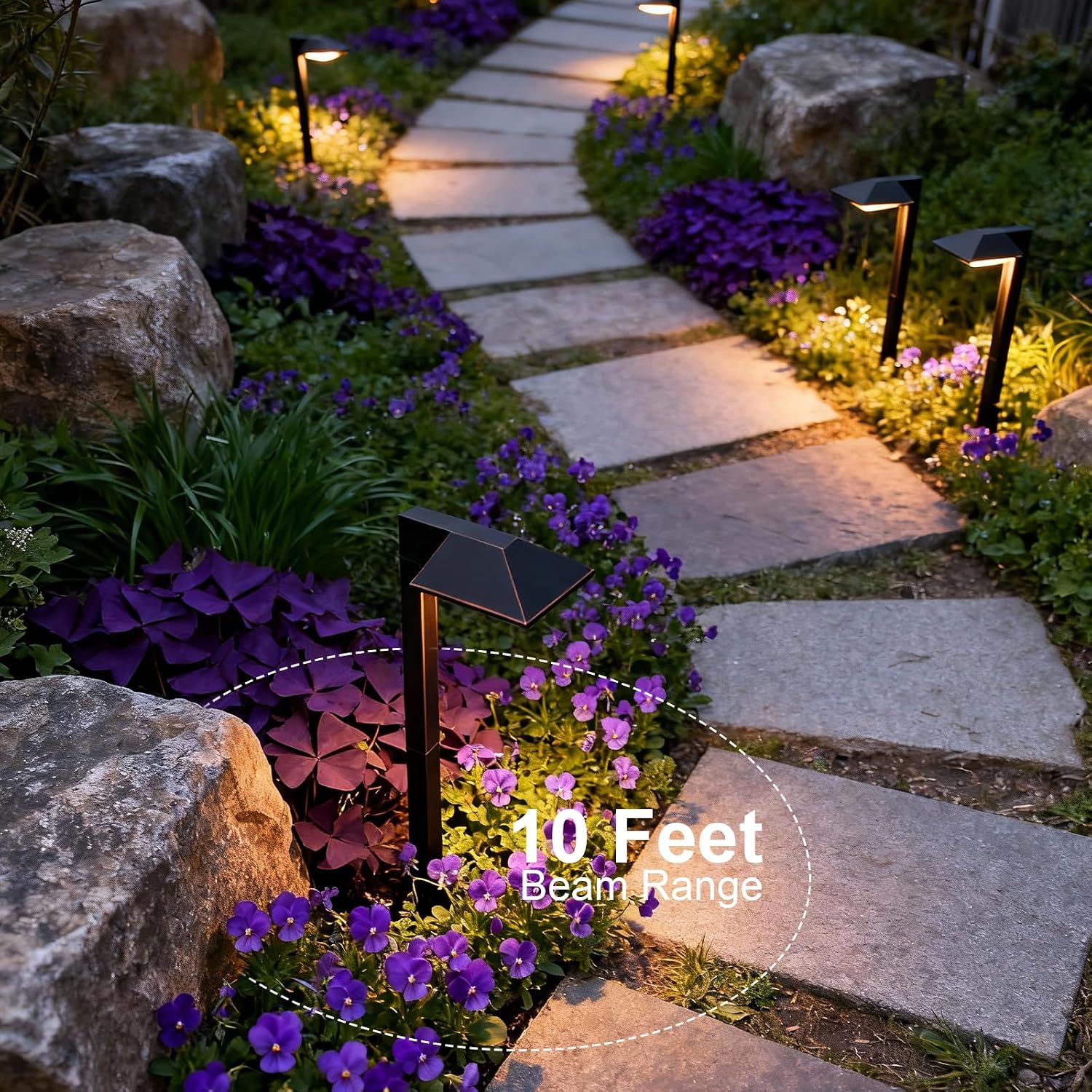GOODSMANN Low Voltage Landscape Lights 8PK Landscape Lighting Kit Pathway Light Wired Outdoor Walkway Lights 0.7W LED 100 Lumen Oil Rubbed Bronze Finish Warm White with Cable Connectors Metal Stakes