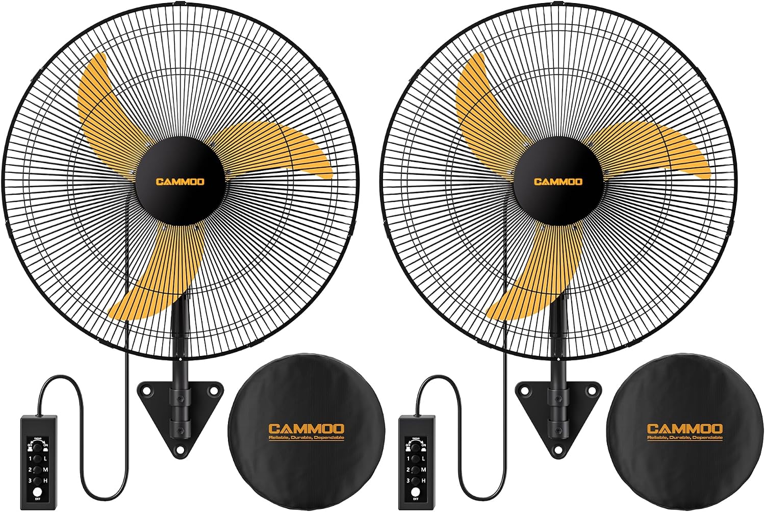 CAMMOO 20 Inch Wall Mount Fan Oscillating, 600D Oxford Cover & Wired Remote | Extended 3.3ft Wired Remote & 6.6ft Power Cord Wall Fan, 3-Speed High Velocity Wall Mounted Fan, for Garage, Workshop
