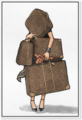 The Oliver Gal Artist Co. Fashion and Glam Modern Canvas Art - Bags, Bags, Bags- Orange, Wall Art for Living Room, Bedroom, and Bathroom, 24 in x 36, White and Brown Home Decor