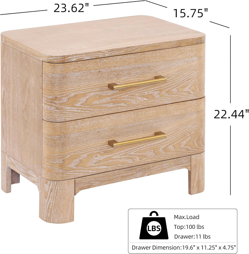 Christopher Knight Home Egbert Modern Nightstand with Drawers, Wooden Small Night Stand with Rounded Corners Design, Bedside Table/End Table for Bedroom, Multipurpose Storage Cabinet, Natural