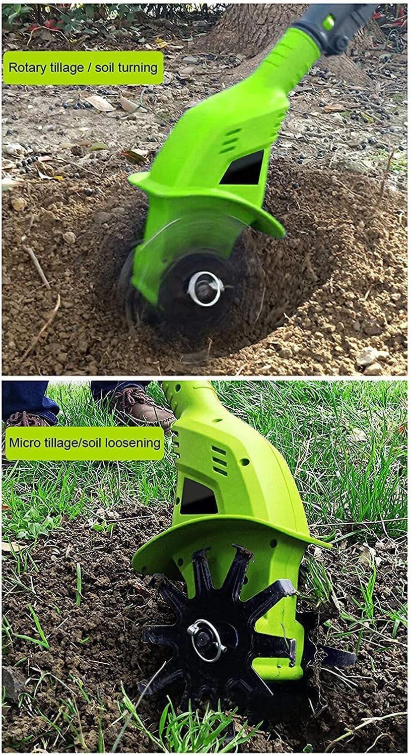 LXXW Electric Tiller Portable Cordless Electric Rotavator, Garden Tiller Rotavators with 4000mAh Rechargeable Battery and Charger Electric Cultivator