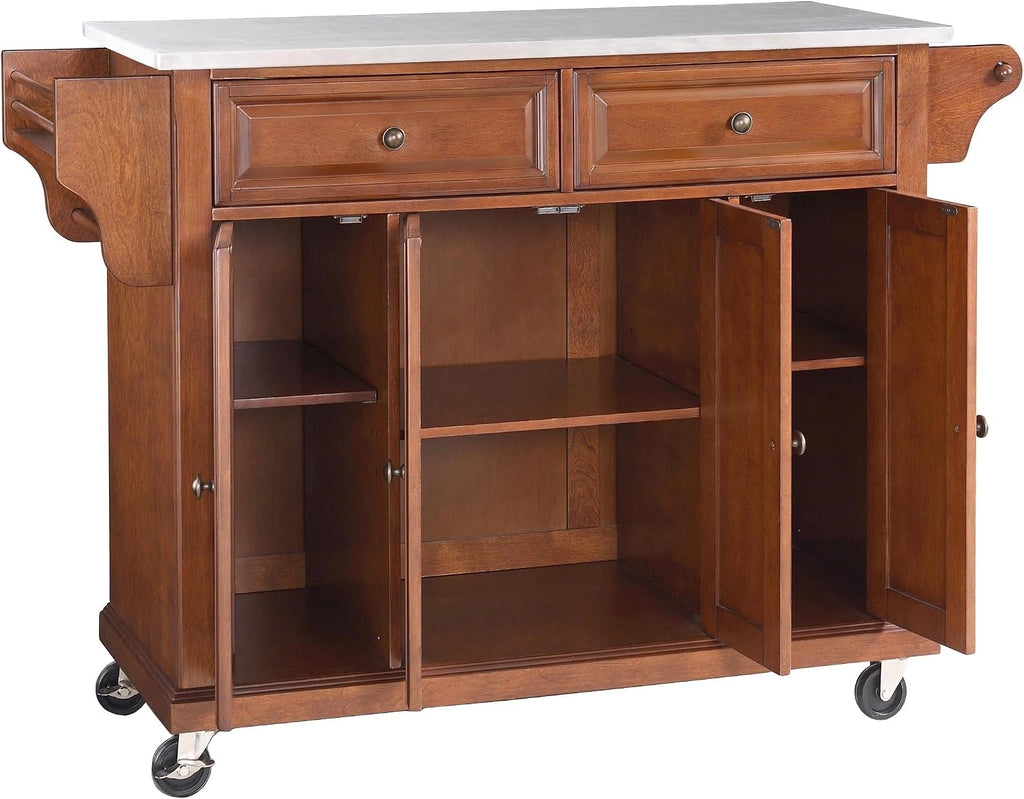 Crosley Furniture Full Size Stainless Steel Rolling Kitchen Island Storage Cart, Microwave Stand, Spice Rack, Cherry