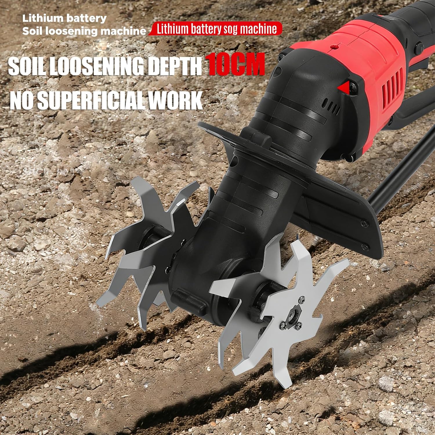 Cordless Garden Soil Tiller Cultivator, 21vHandheld Electric Tiller，Rapid Cultivation of Farmland，10cm Tilling Width,12cm Depth, 3-Speed Adjustment, for Loosening Weeding