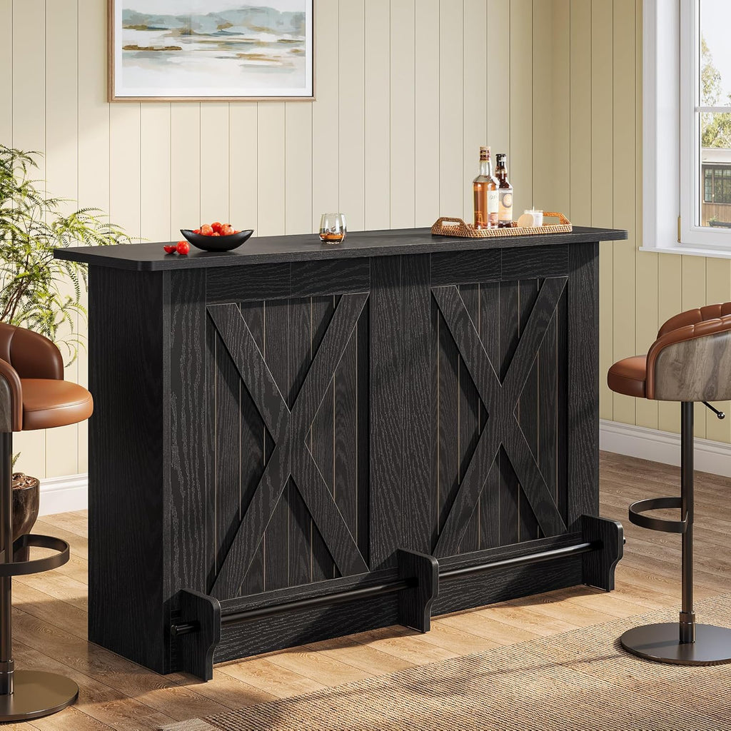 Tribesigns 63-Inch Bar Table, 2-Tier Bar Cabinet Height Pub Table with Footrest, Modern Coffee Cabinet for Home Kitchen, Large Home Unit Liquor Furniture, Bistro, Dining Room, Living Room (1, Black)