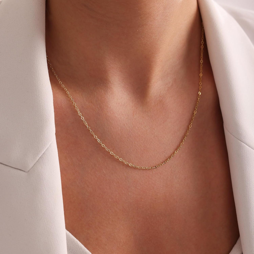 1mm Gold Box Chain Necklace 14K Gold Cable Link Chains for Women and Men Dainty Non-tarnish Necklaces Unisex Gold Jewelry Gifts Sweat Proof and Fade Resistant Lifetime Quality