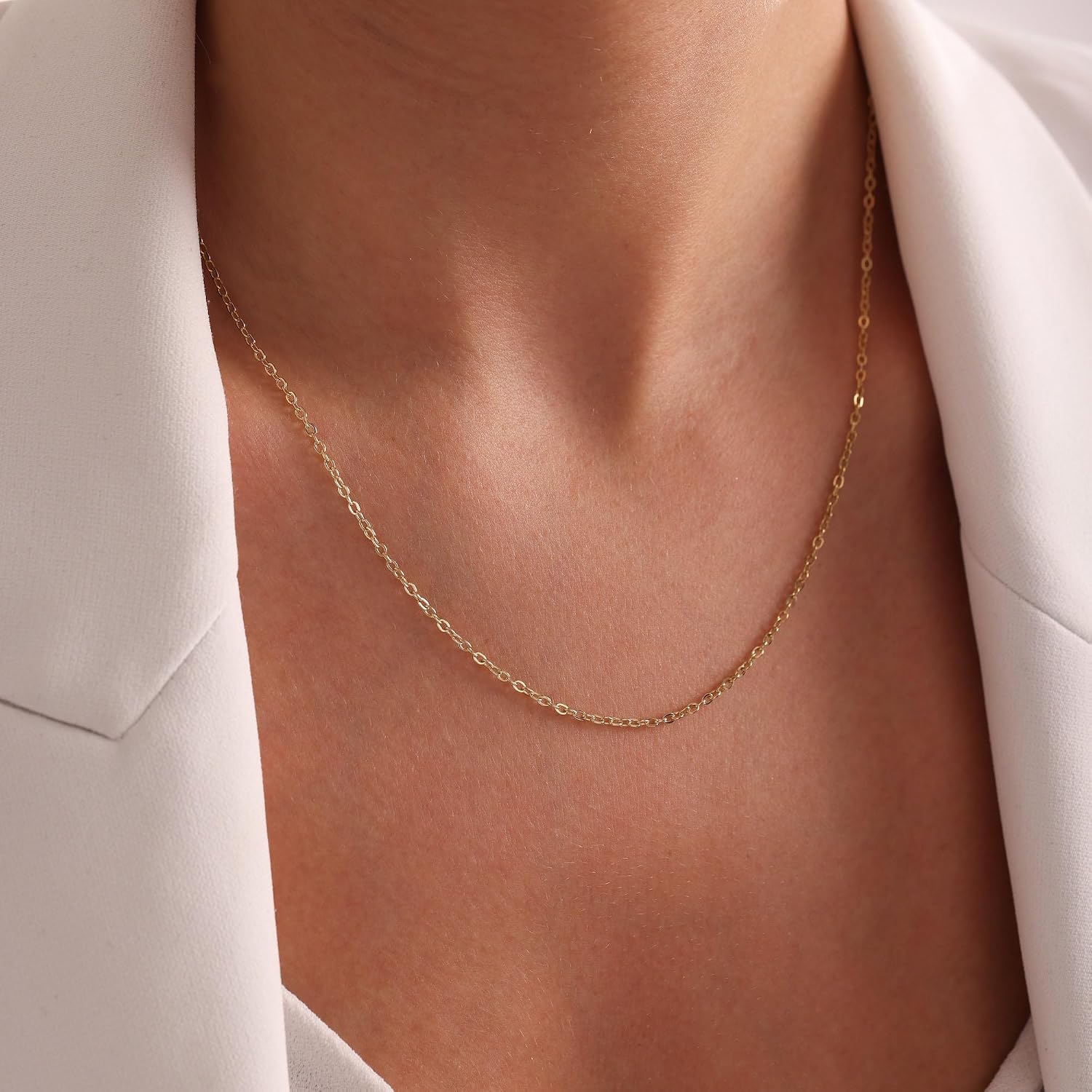 1mm Gold Box Chain Necklace 14K Gold Cable Link Chains for Women and Men Dainty Non-tarnish Necklaces Unisex Gold Jewelry Gifts Sweat Proof and Fade Resistant Lifetime Quality