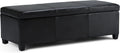 SIMPLIHOME Avalon Storage Ottoman Bench - 48' Wide x 16' High Upholstered Vegan Leather Rectangular Lift-Top Ottoman in Midnight Black, Contemporary Bench for Living Room with High-Density Foam