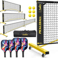 Pickleball Set Net with 4 Paddles, 6FT/11FT/22FT Portable 3-in-1 Pickle Ball Net with Carry Bag, Pickleballs, Designed for All Weather Conditions