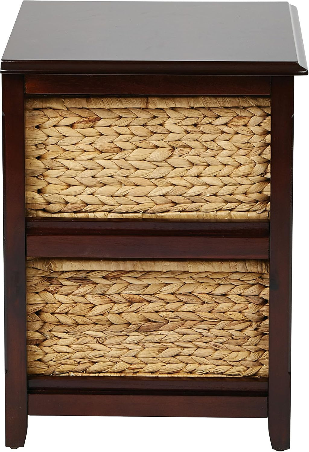 OSP Home Furnishings Seabrook Storage Tower with Solid Wood Frame and Natural Baskets, 2-Drawer, Espresso Finish