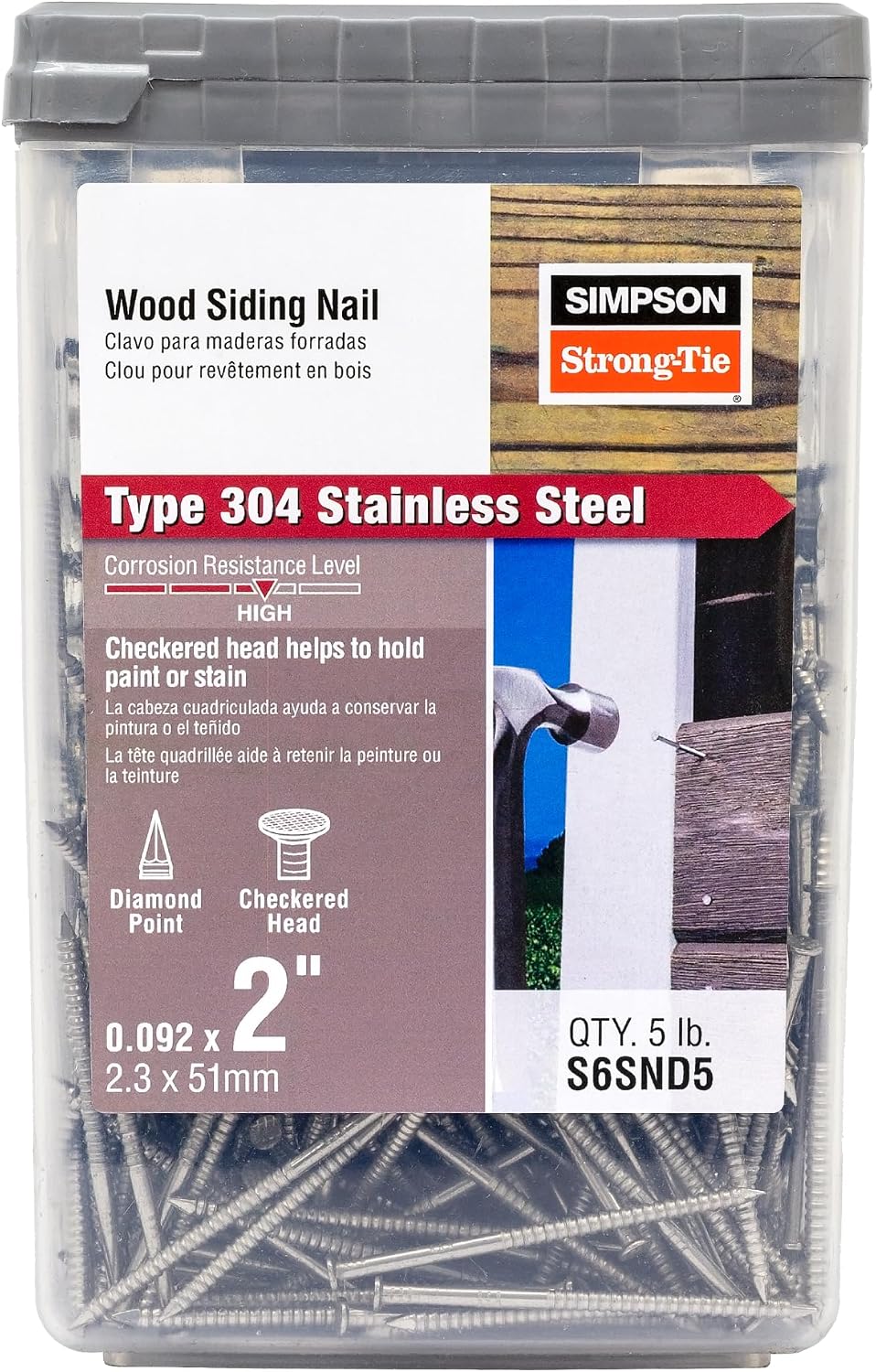 Simpson Strong-Tie S6SND5 Wood Siding Nail 2-in. x .092-in. Type 304 Stainless Steel (5 lb.) (Pack of 6)