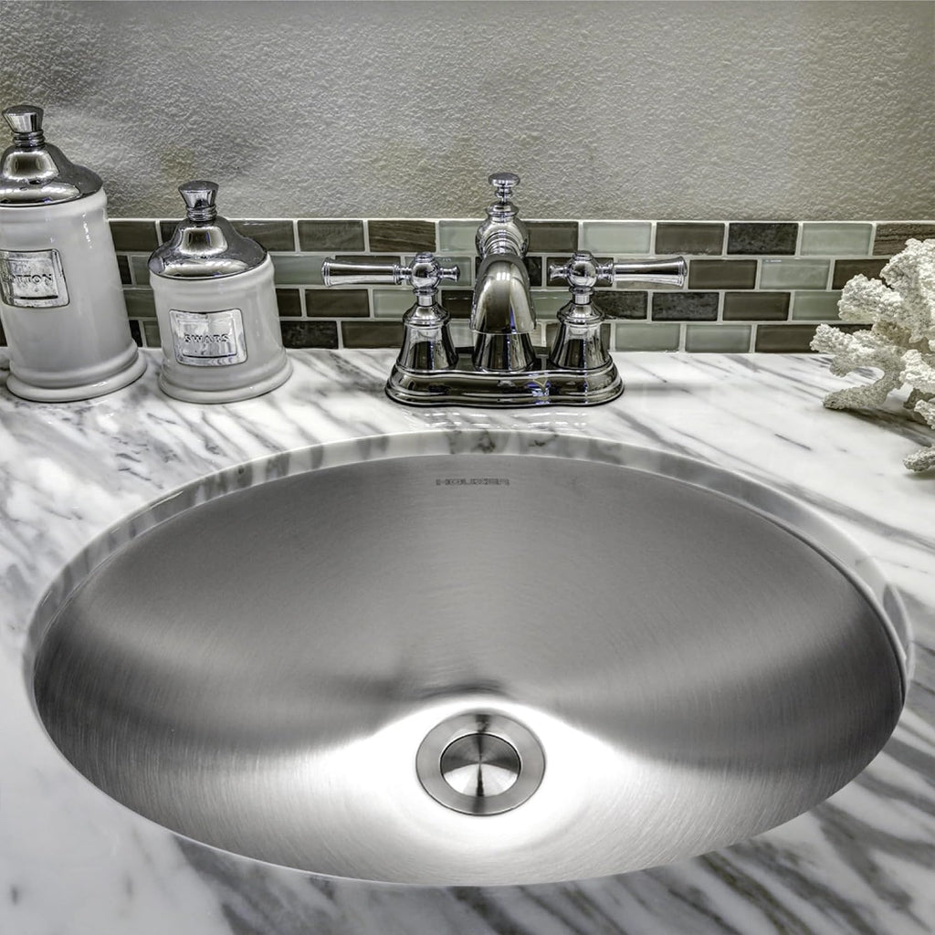 Houzer Opus Stainless Steel Bathroom Sink - 18 inch Undermount Oval Bowl Bathroom Sink without Overflow, Durable & Versatile, Essential for Home & Apartment, Nested 40-Pack - CH-1800-40