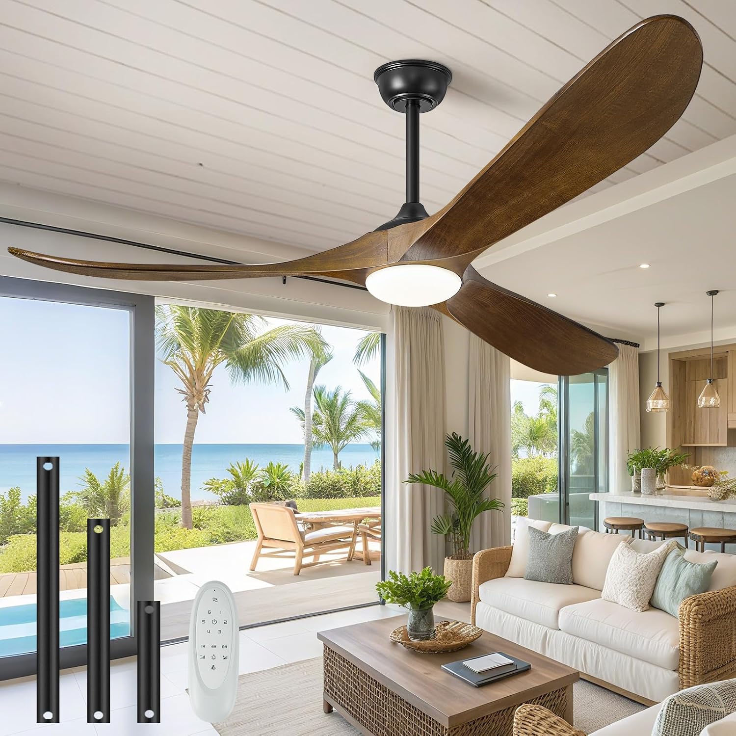 72' Ceiling Fans with Lights and Remote Control, Outdoor Ceiling Fan with Lights High CFM Quiet 3 Blade Wood Walnut Ceiling Fan, Oil Rubbed Bronze
