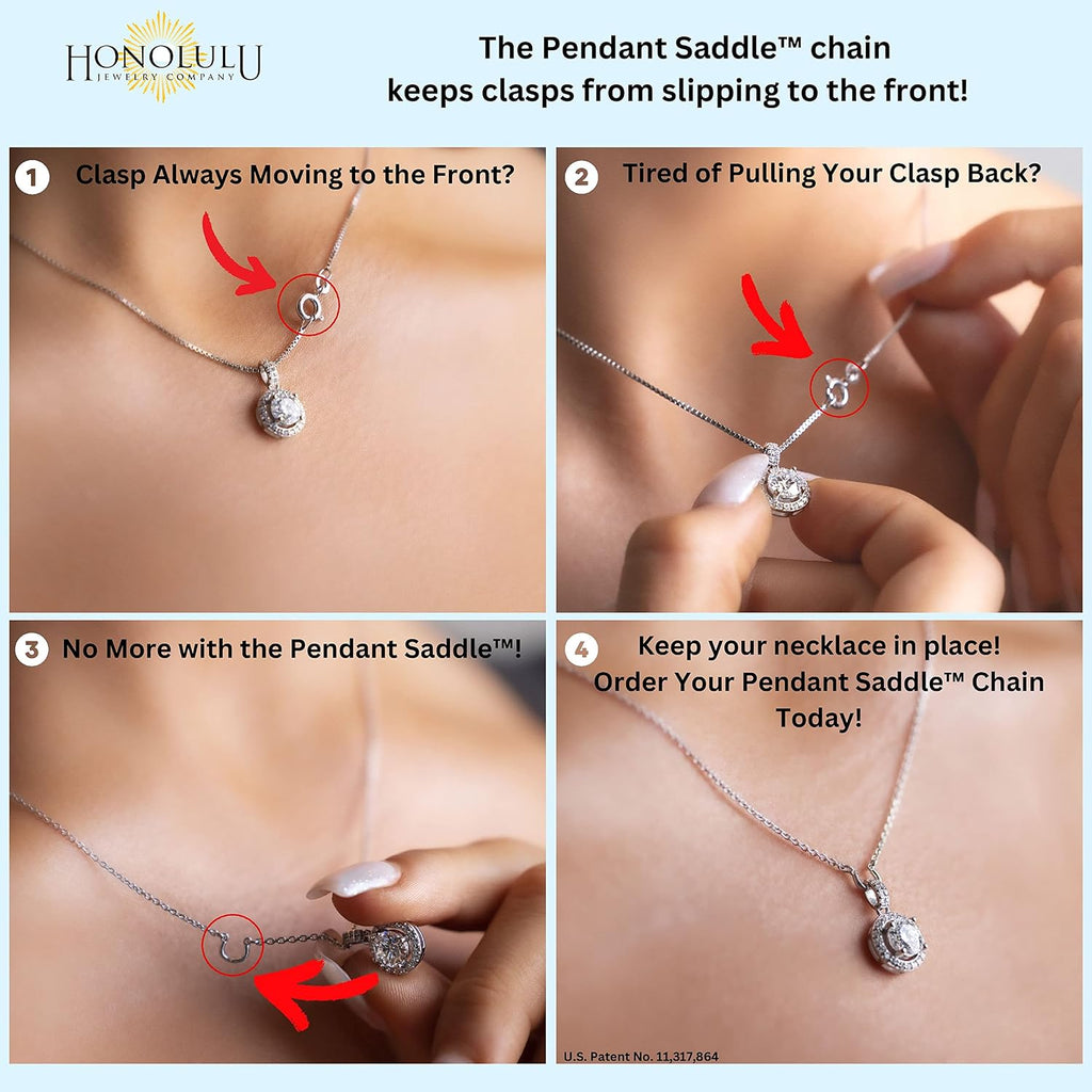 Honolulu Jewelry Company 14K Solid Gold 1.2mm Adjustable Cable Chain Necklace - Clasp stays in back with Pendant Saddle (TM)