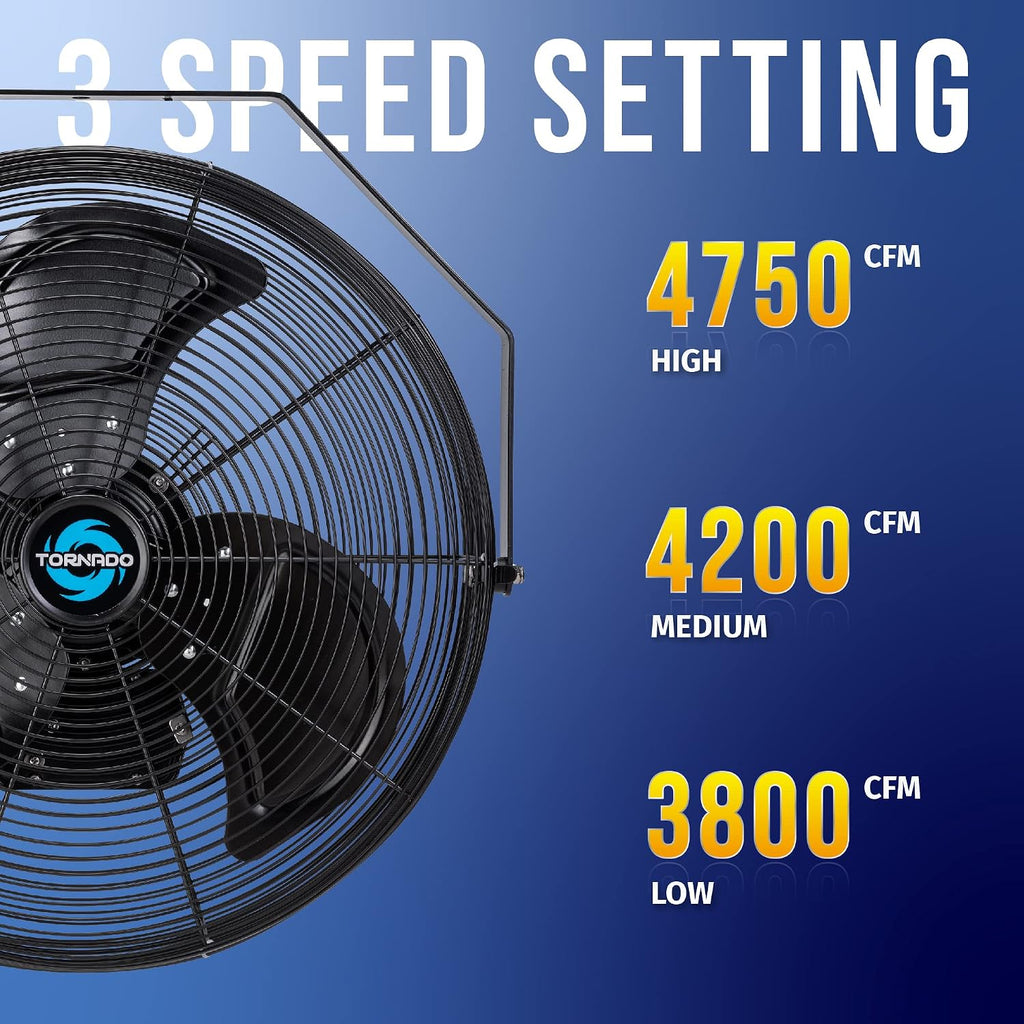 Tornado 20 Inch Outdoor Rated IPX4 Water-Resistant High Velocity Fan Industrial Workstation Wall Mount Fan For Commercial, Industrial, Residential, Greenhouse Use 3 Speed 4750 CFM UL Safety Listed
