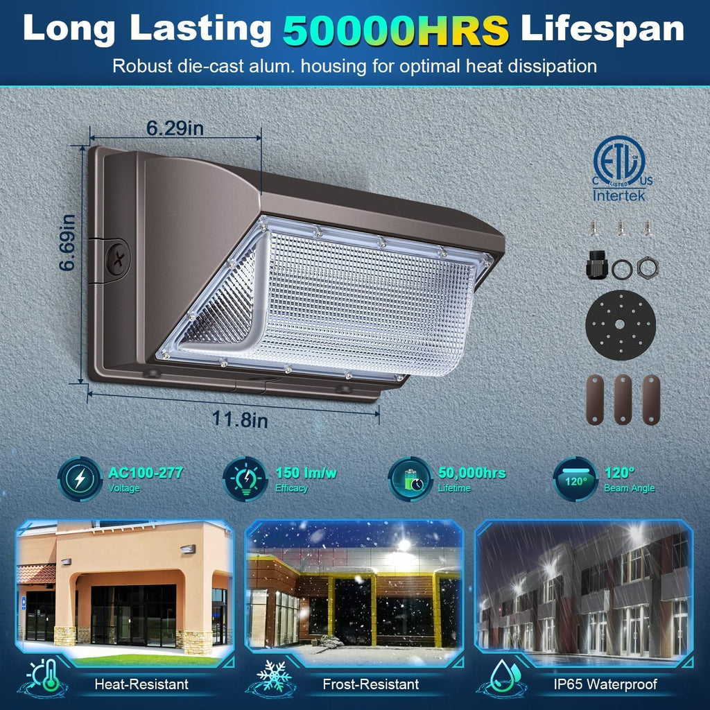 ledmo LED 120W Wall Pack Light with Photocell, Dusk to Dawn Outdoor Commercial Security Lighting, 5000K IP65 Waterproof 15840LM 4 Pack