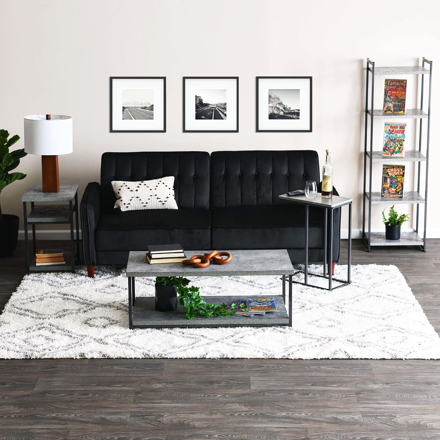 Household Essentials Slate Concrete Top Coffee Table with Iron Base