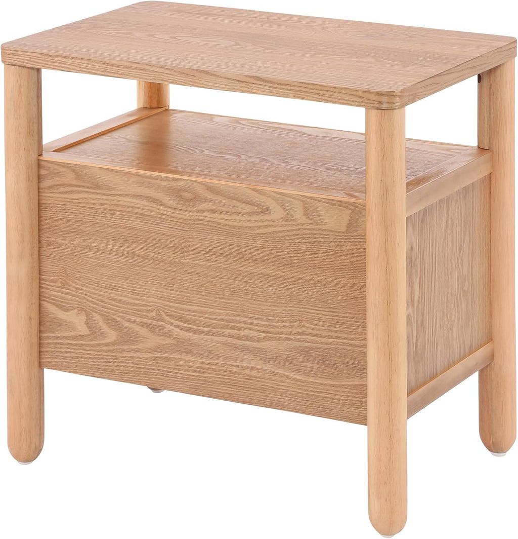 Christopher Knight Home Delwyn Modern Nightstand, Wooden Small Night Stand with Drawers and Open Storage Shelf, Bedside Table/End Table with Rounded Legs, Multipurpose Storage Cabinet, Natural