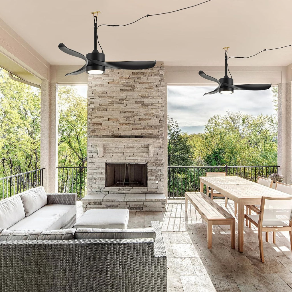 TIFEROR 42' Outdoor Ceiling Fan with Light and Remote, IP65 Waterproof Ceiling Fan for patios, Plug In with Hanging and Hook, 3-Colors LED, Lighting for Pergola, Canopy, Porch, Gazebo