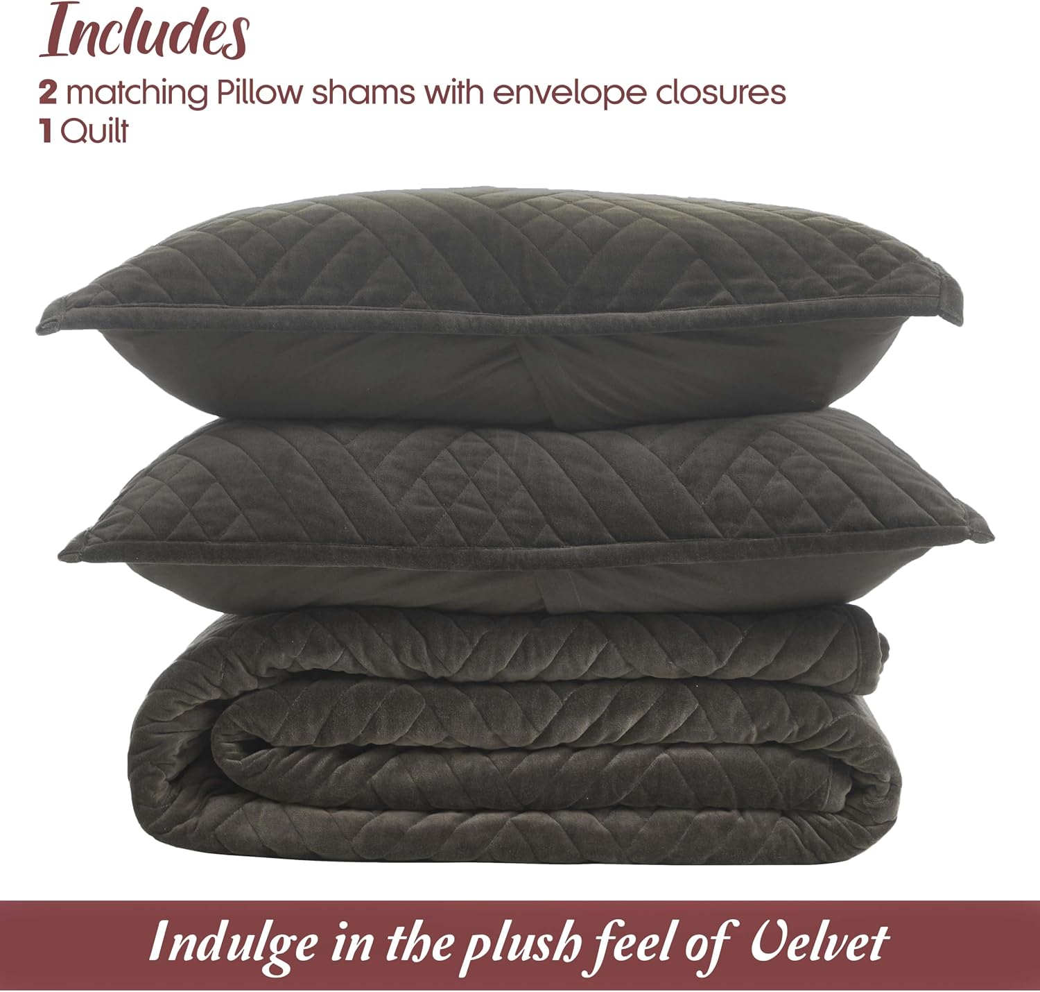 Superior 100% Cotton Velvet 3-Piece Quilt Set, 1 Lightweight Breathable Coverlet, 2 Pillow Shams, Comfy Home Essential Bedding, Cotton Fill, Geometric Aesthetic, Karina Collection, King Size, Grey