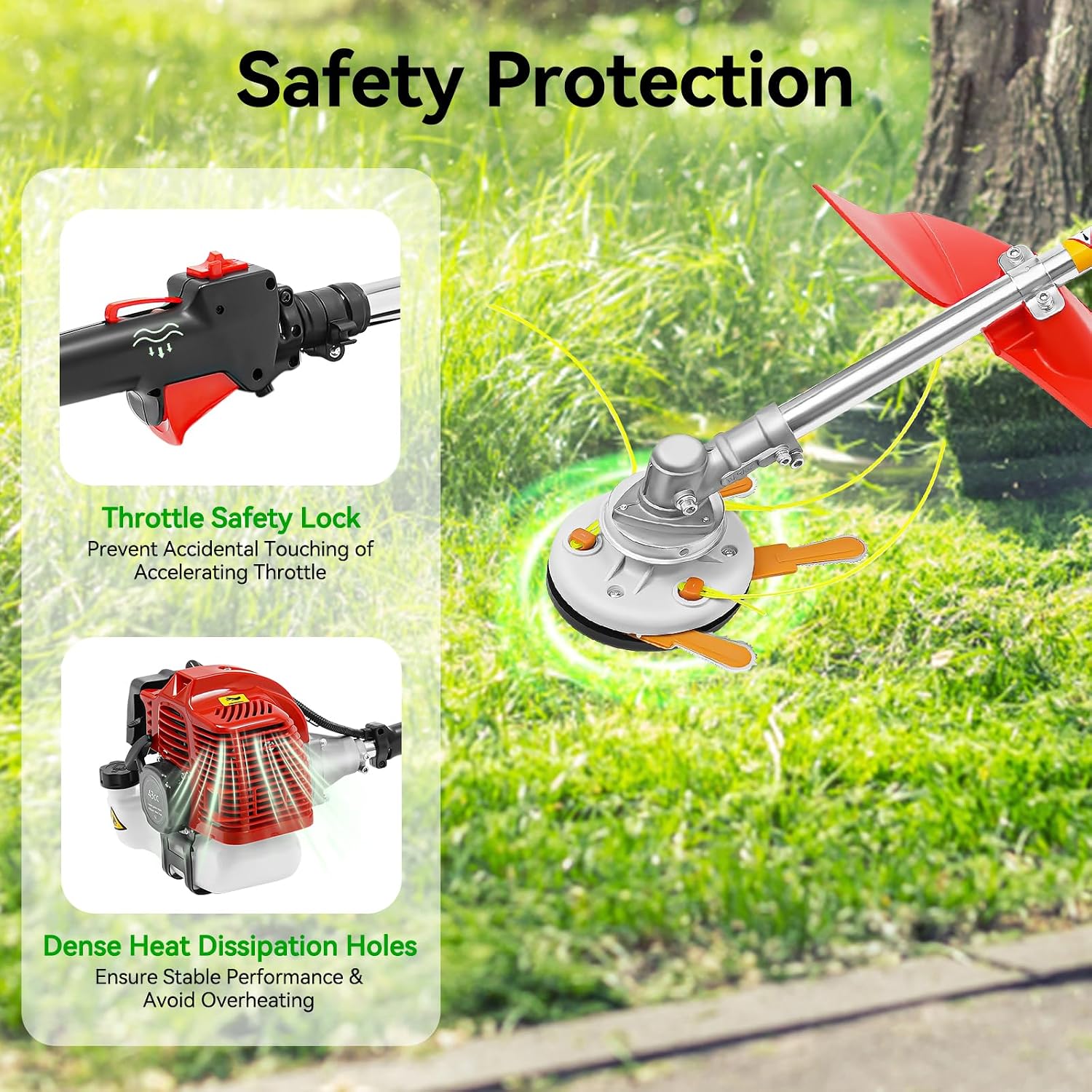 43CC Weed Wacker, 8500r/Min Weed Eater with 2 Blade Heads, Gasoline Power Brush Cutter, Lawn Edger, Single-Cylinder Air-Cooled 2-Stroke Gasoline Engine Grass Trimmer Tools for The Garden and Yard