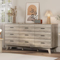 Xixini Dresser for Bedroom, 9 Drawer Wide Modern Chest of Drawers with X-Shaped Sturdy Base, Wood Double Dresser Closet Clothes Storage Organizer, Wooden TV Stand for Living Room, Hallway, Grey