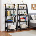 Lavish Home 4-Tier Ladder Shelf – Set of 2 Modern Freestanding Bookcases with Leaning Design for Storage & Display in Living Room, Bathroom, Kitchen or Home Office (Black)