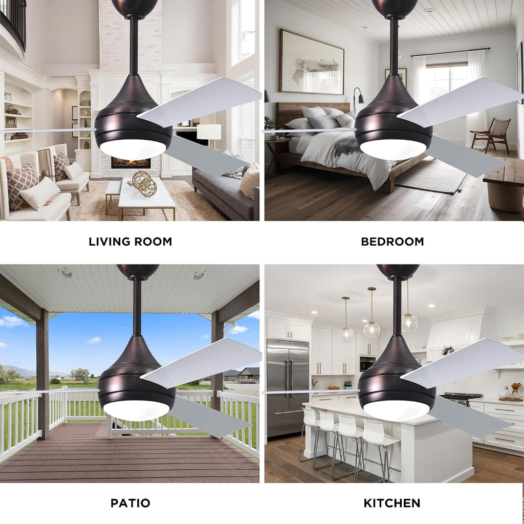 Matthews DA-BB-WH Donaire Outdoor Wet/Salt Water Rated 52' Marine-Grade Coastal Ceiling Fan with LED Light & Remote, Brushed Bronze with Gloss White